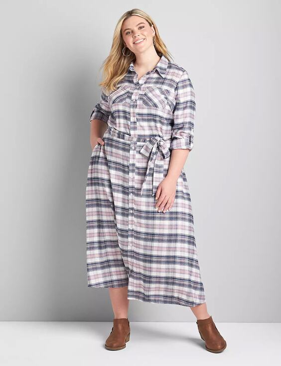 Lane Bryant Dresses & Skirts - Lane Bryant Plaid Button Down Long sleeve Shirt Dress Size 24 Gray Multi
